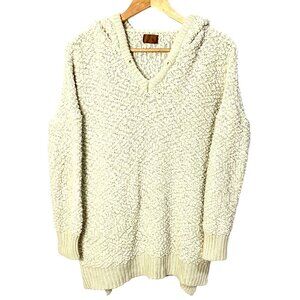 POL Popcorn Oversized Sweater Boucle Knit Hoodie Tunic S Cream Lagenlook Cozy